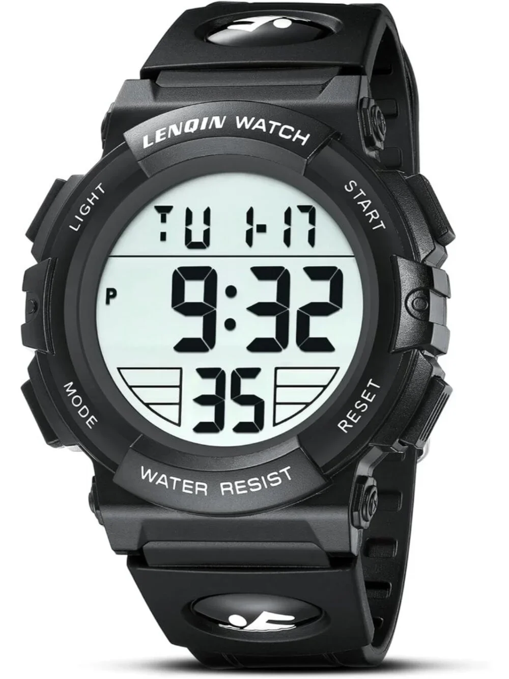 Men's Black Analog Quartz Sports Waterproof Tactical Digital Alarm Wrist Watch